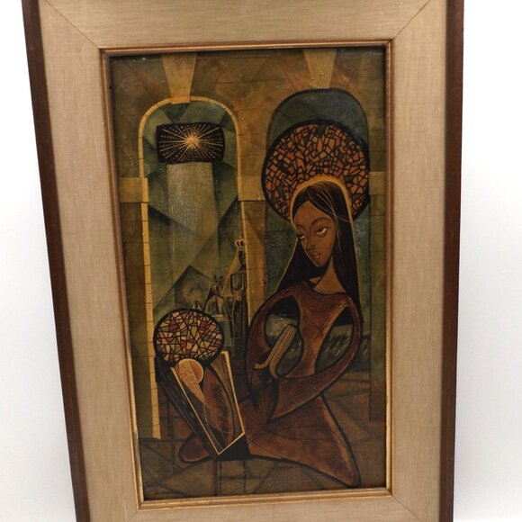 Mid-Century Modern Painting by Lou Christopher – Madonna & Child – Framed Art on - Picture 2 of 5